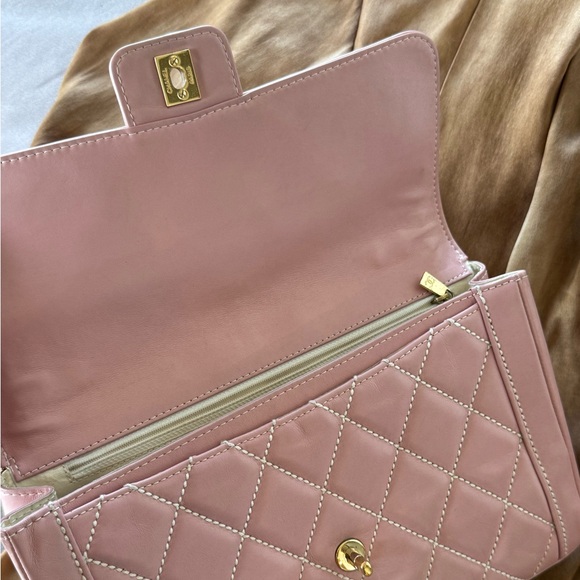 SOLD - CHANEL Pink Calfskin Wild Stitches Vintage Handle Flap Bag Large GHW - Picture 11 of 16